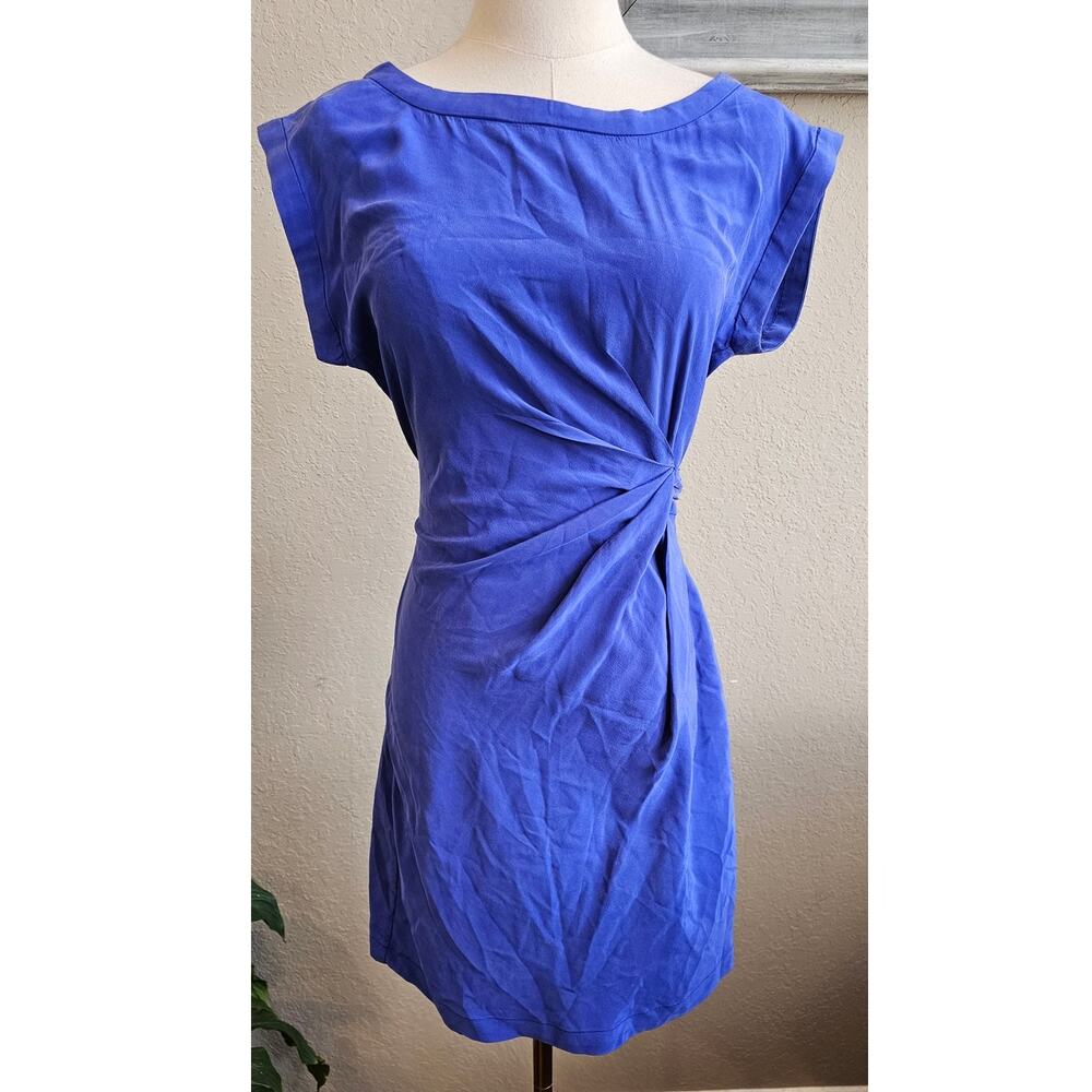 Anthropologie‎ Jenny Han Women's 100% Silk Ruched Tie Cocktail Dress Size S Blue